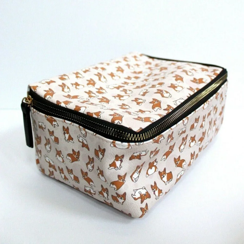 Corgi 2-Pieces Makeup Bag Set Clear and Corgi Print